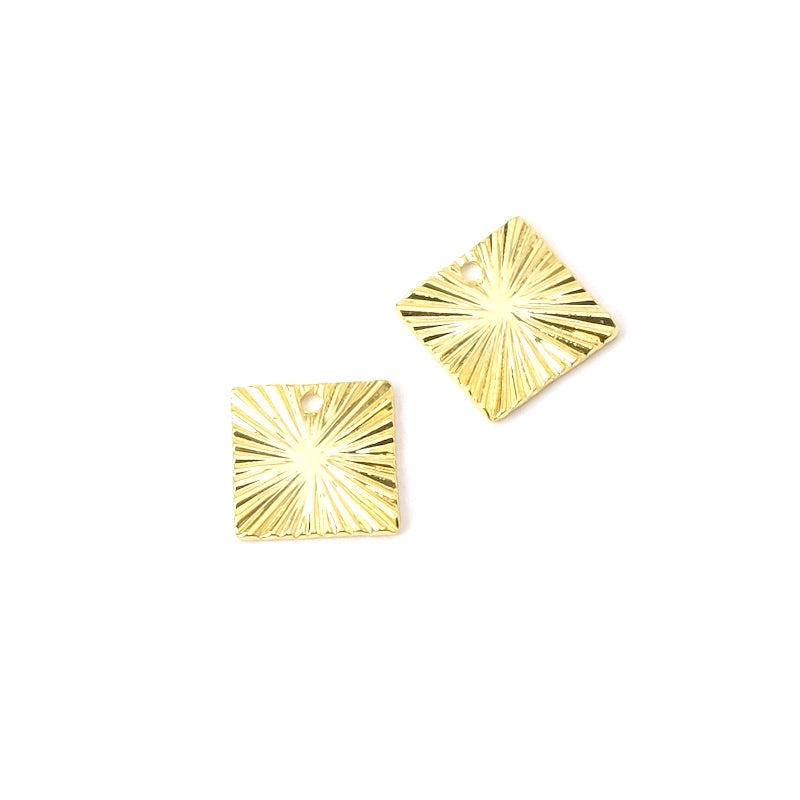 2 pendentifs carré ondulé 9,6mm en laiton Doré à l'or fin 24K Premium