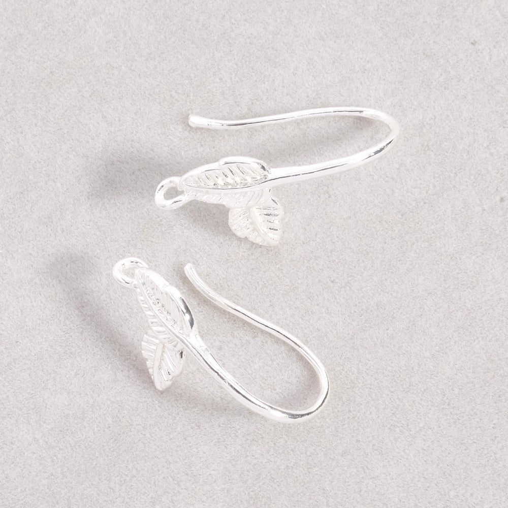 Boucles d'oreilles Crochets feuilles en laiton Argenté 925 Premium, la paire