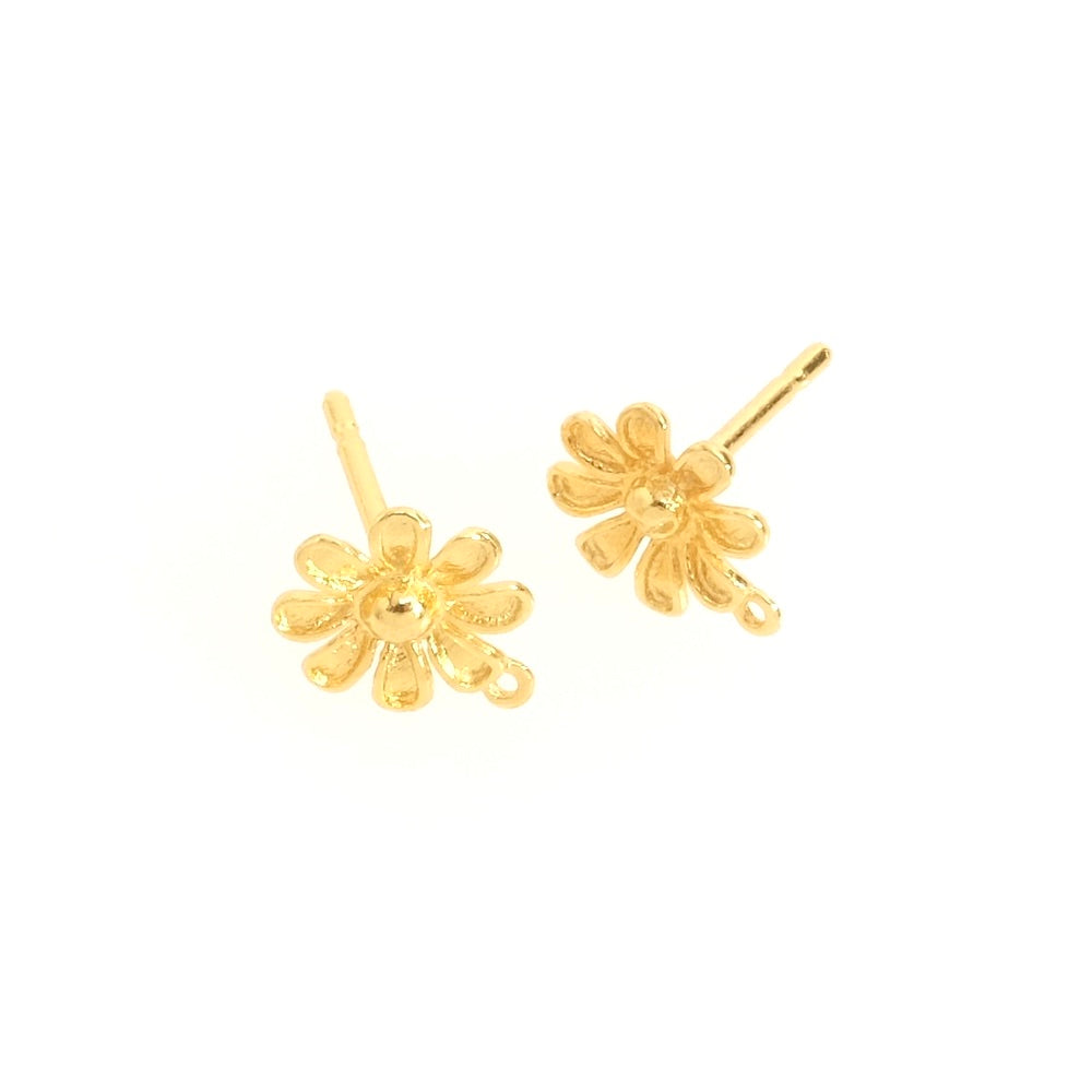 Boucles d&#39;oreilles clous fleur pâquerettes en laiton doré à l&#39;or fin 24K Premium, la paire