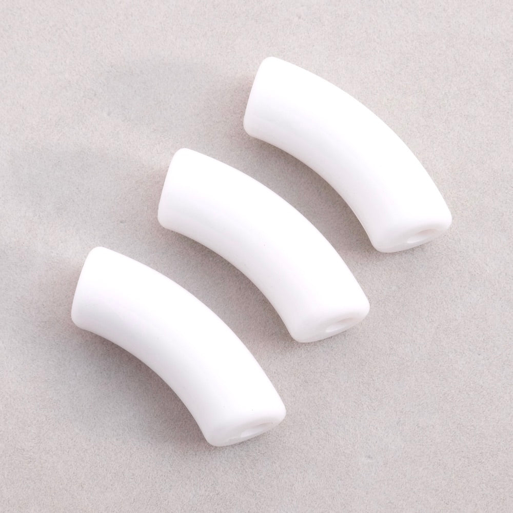 Perle tube courbe incurvée en acrylique blanc à l'unité
