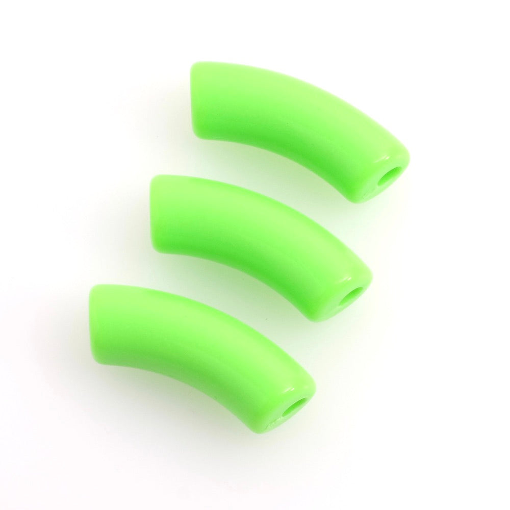Perle tube courbe incurvée en acrylique vert fluo à l&#39;unité