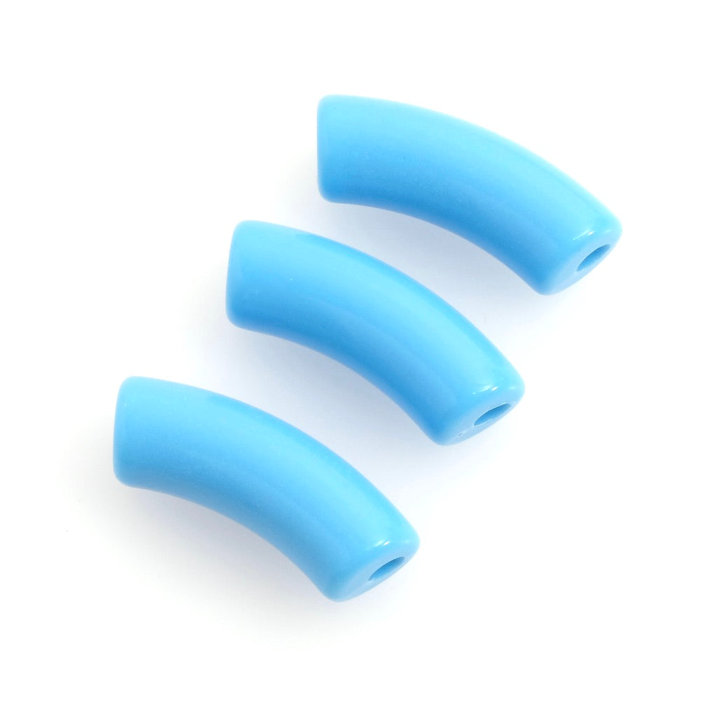 Perle tube courbe incurvée en acrylique bleu clair à l'unité