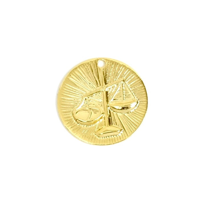 2 pendentifs signe astrologique Balance en laiton Doré à l'or fin 24K