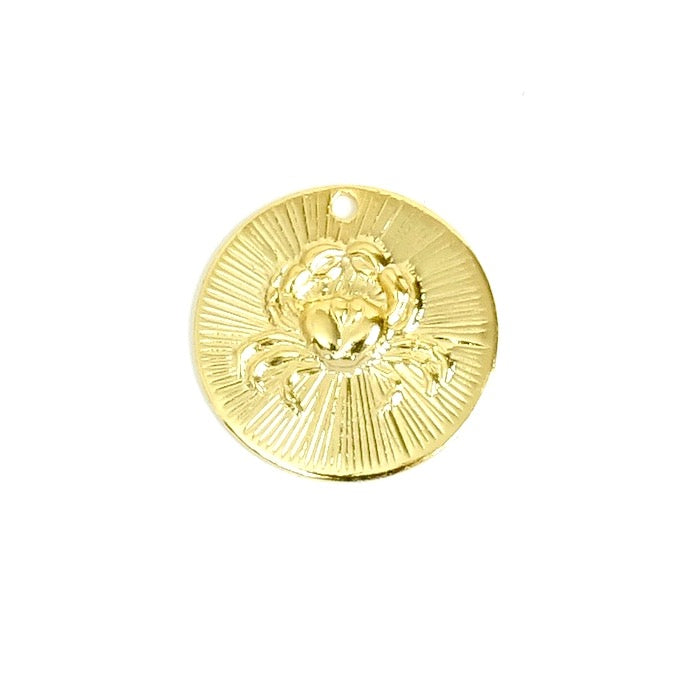 2 pendentifs signe astrologique Cancer en laiton Doré à l'or fin 24K