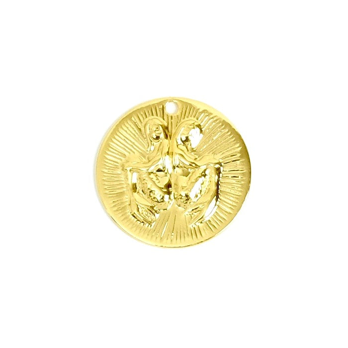 2 pendentifs signe astrologique Gémeaux en laiton Doré à l'or fin 24K