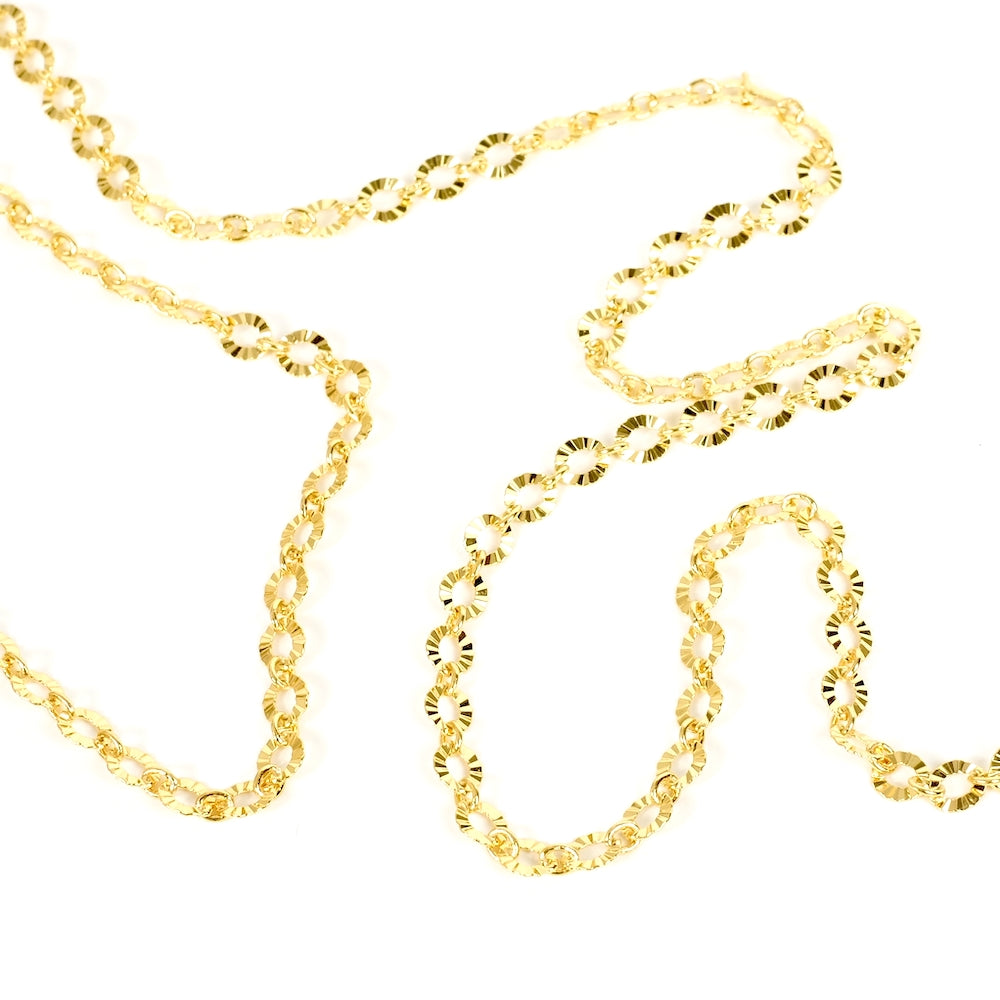 20cm de chaine Maillons ovales facettés en laiton doré à l'or fin 24K Prémium