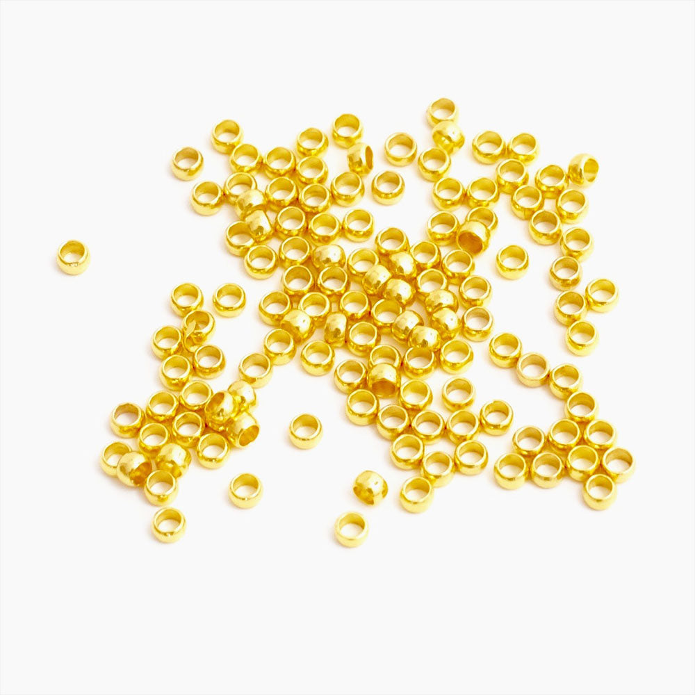 Lot de 75 perles à écraser 2mm en laiton Doré à l'or fin 24K
