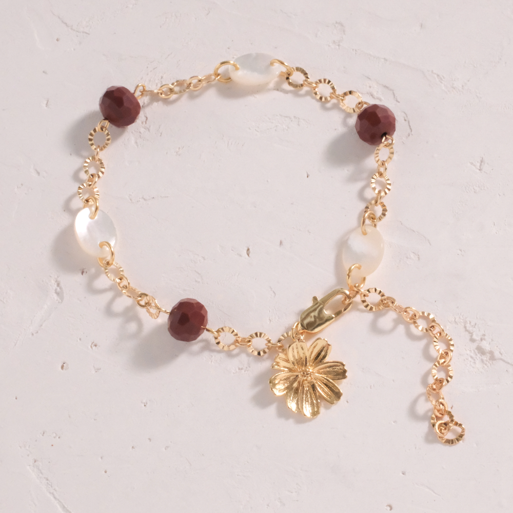 Bracelet chaîne facettée — Jaspe rouge & nacre