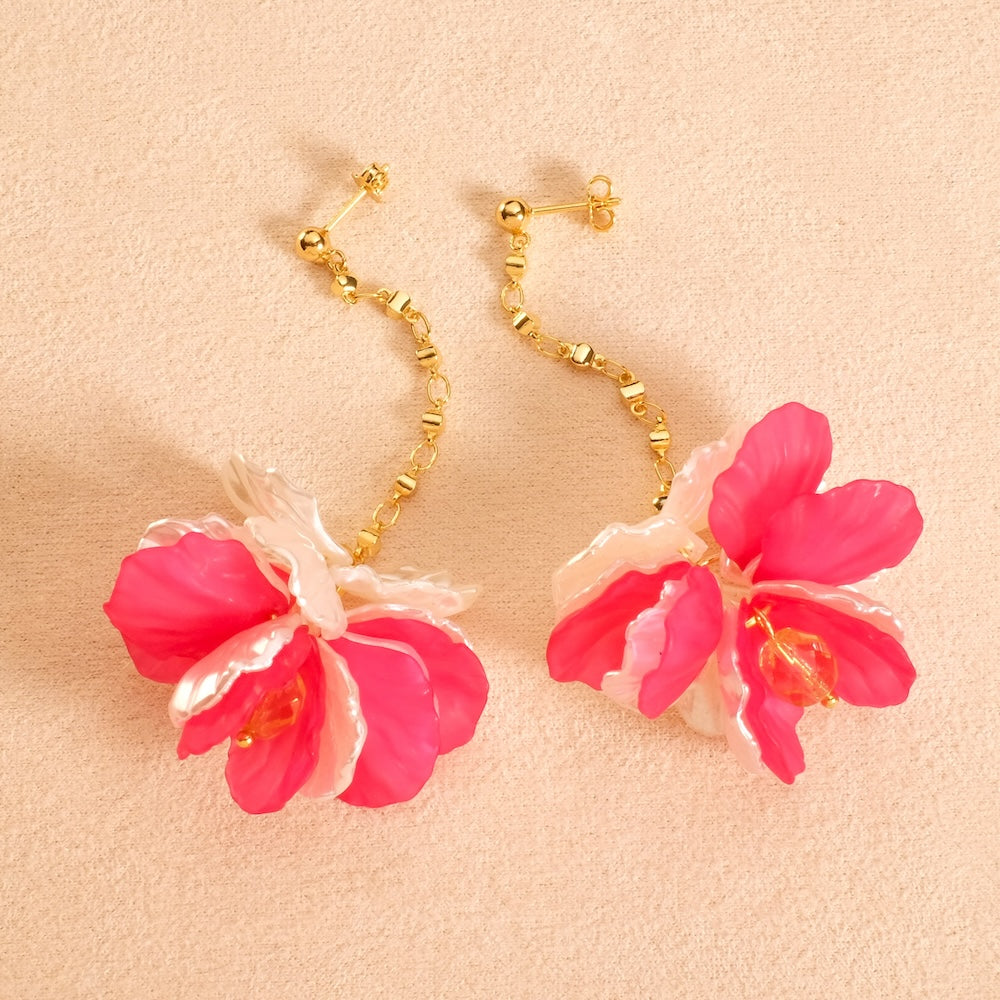 Boucles D'Oreilles Du Nacre Fleurs, Agates Rouges 6 MM Et Argent Loi Boucles D'Oreilles Du Nacre Fleurs, Agates Rouges 6 MM Et Argent Loi