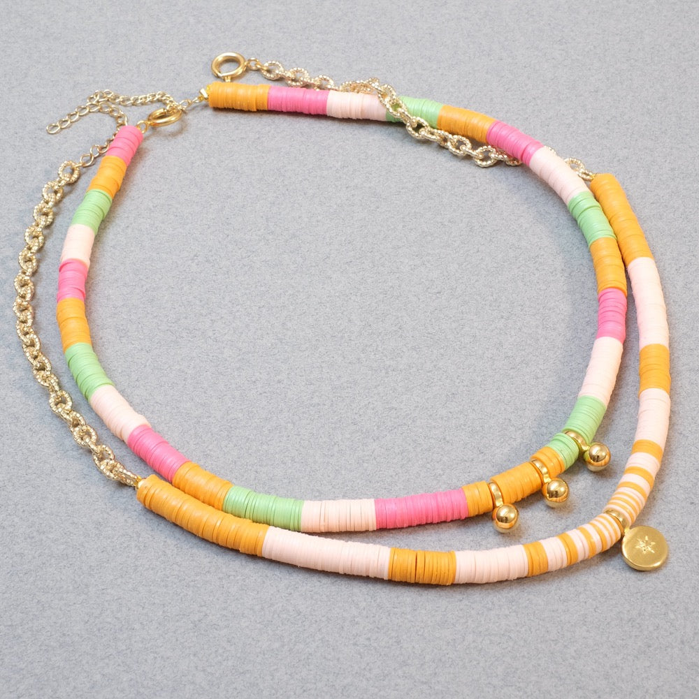 Exemple de création : Duo de colliers de surfeur été 2023 en perles Heishi – tuto Perles Corner