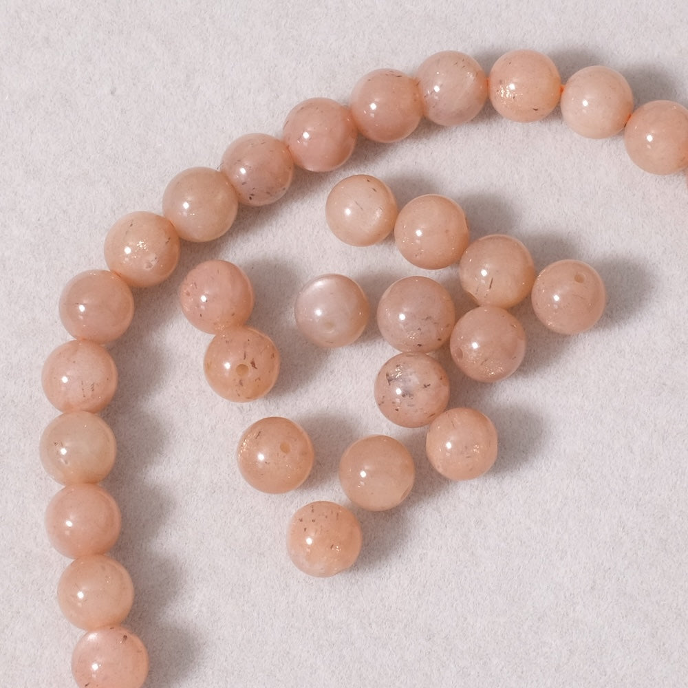 10 perles naturelles rondes 6mm en Pierre de Lune Feldspath Pêche