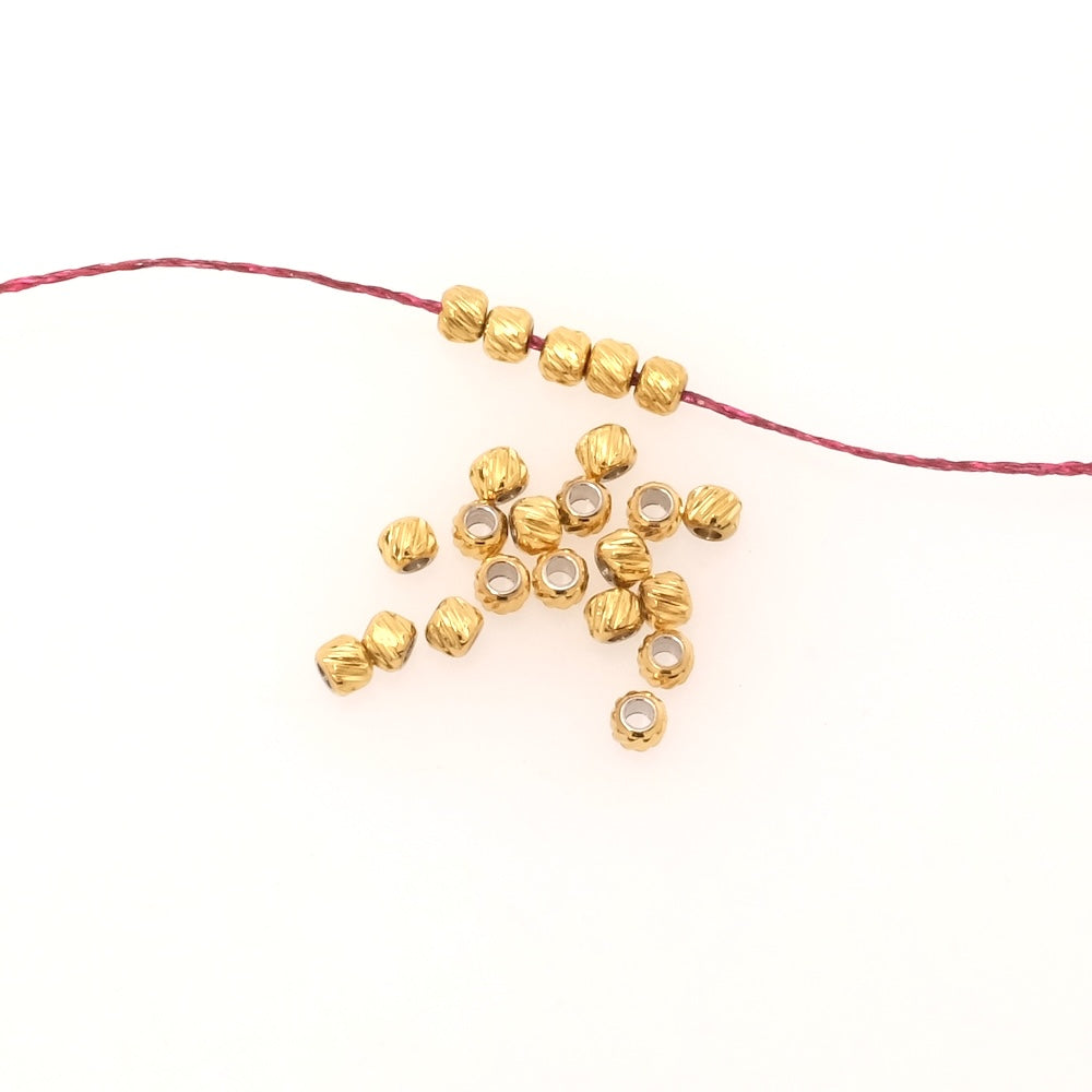 10 perles rondes striées 3mm en acier inoxydable 304 Doré 18K