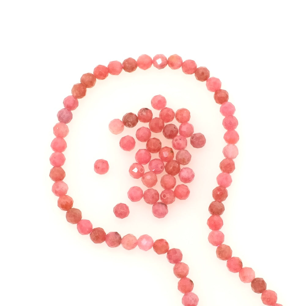 15 perles en pierre naturelle ronde facettée 4mm en Rhodonite