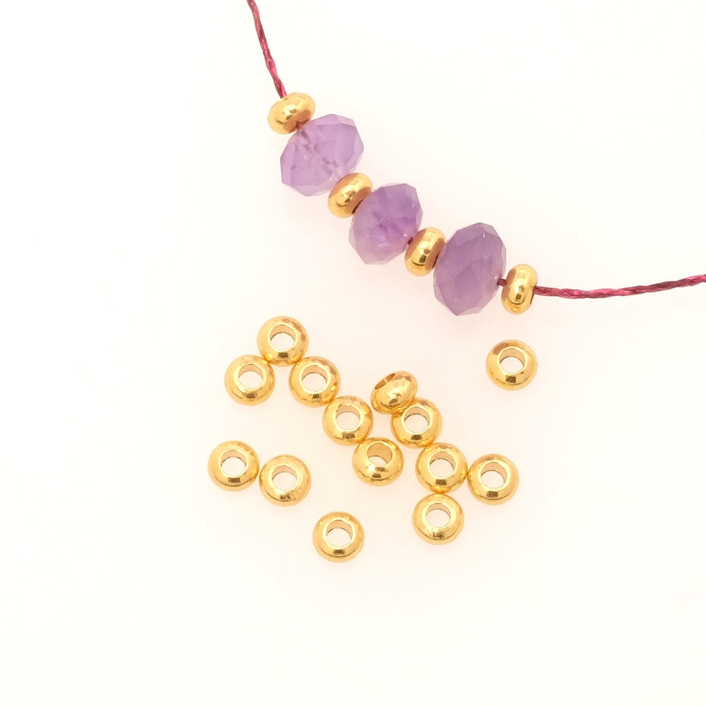 15 perles rondelle donuts 3,5 x 2mm en Laiton doré à l'or fin 24K Premium