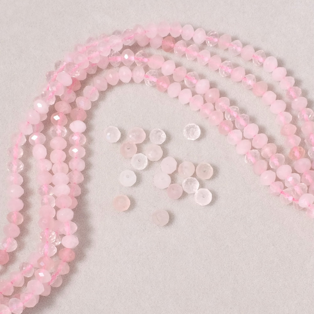 20 perles naturelles donuts facettés 4x3mm en Quartz rose