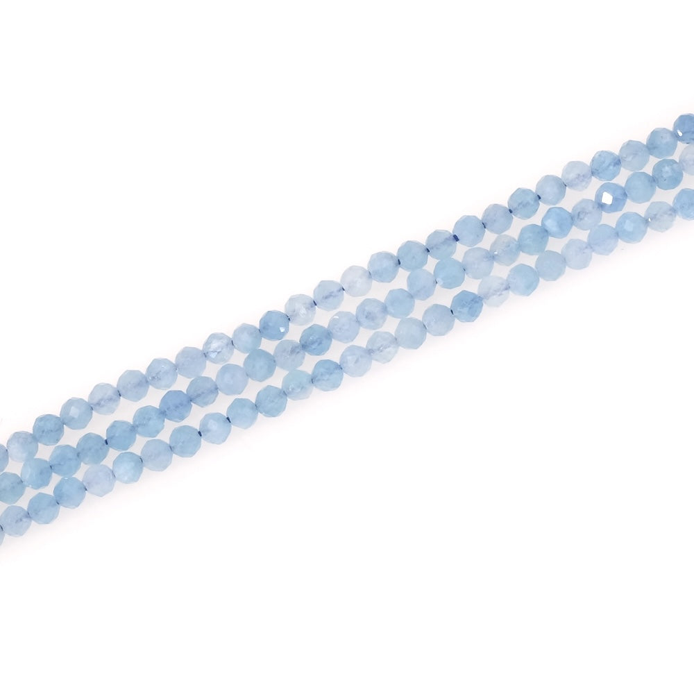 20 perles naturelles rondes facettées 3,4mm en Aigue marine