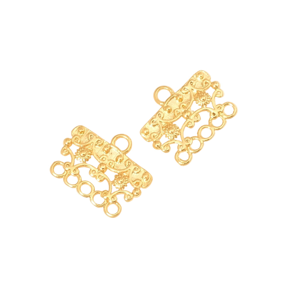 2 Connecteurs multi rangs décoratif 5 anneaux en laiton Doré à l&#39;or fin 24K Premium