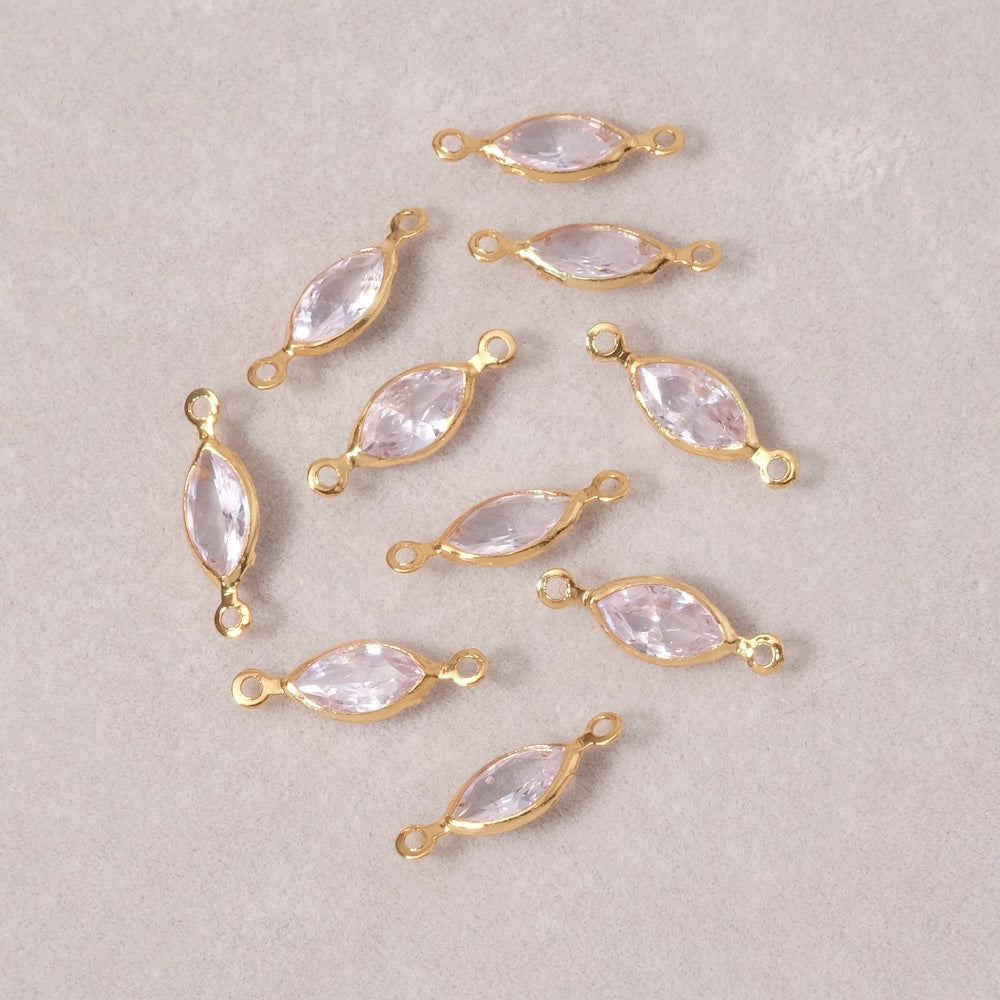 2 Connecteurs sertis navette en Oxyde de Zirconium en laiton Doré à l'or fin 24K Premium