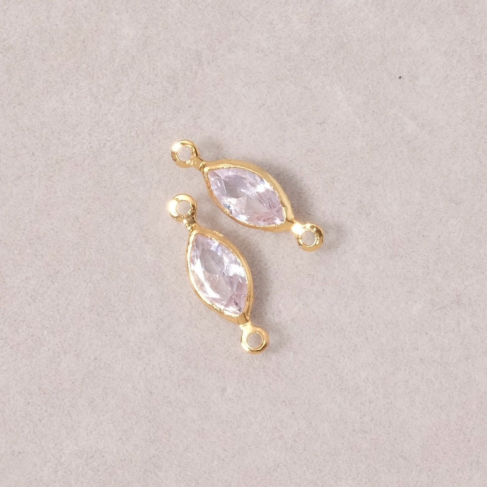 2 Connecteurs sertis navette en Oxyde de Zirconium en laiton Doré à l'or fin 24K Premium