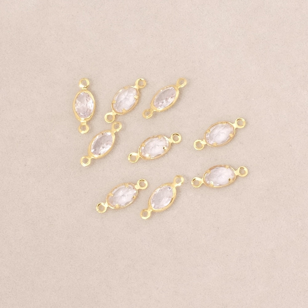 2 Connecteurs sertis ovale en Oxyde de Zirconium en laiton Doré à l&#39;or fin 24K Premium