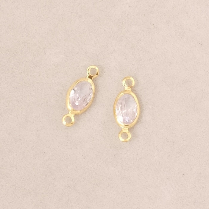 2 Connecteurs sertis ovale en Oxyde de Zirconium en laiton Doré à l'or fin 24K Premium