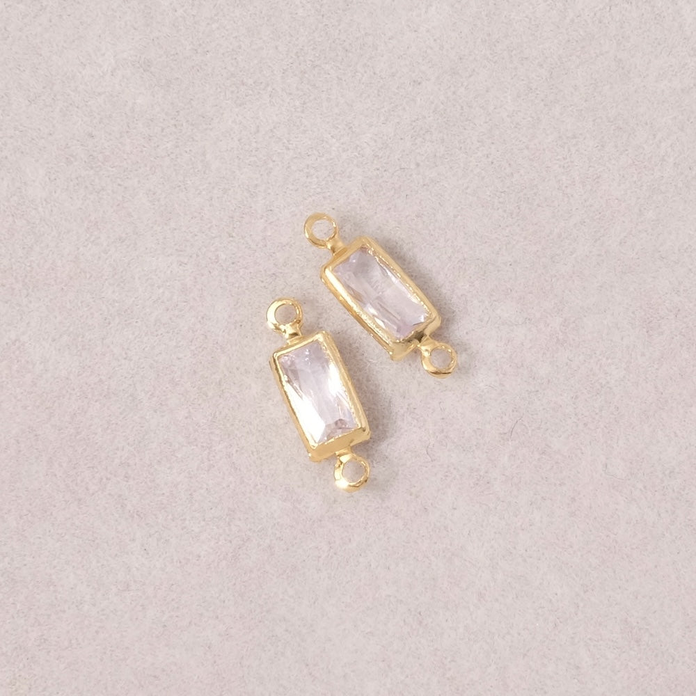 2 Connecteurs sertis rectangle en Oxyde de Zirconium en laiton Doré à l'or fin 24K Premium