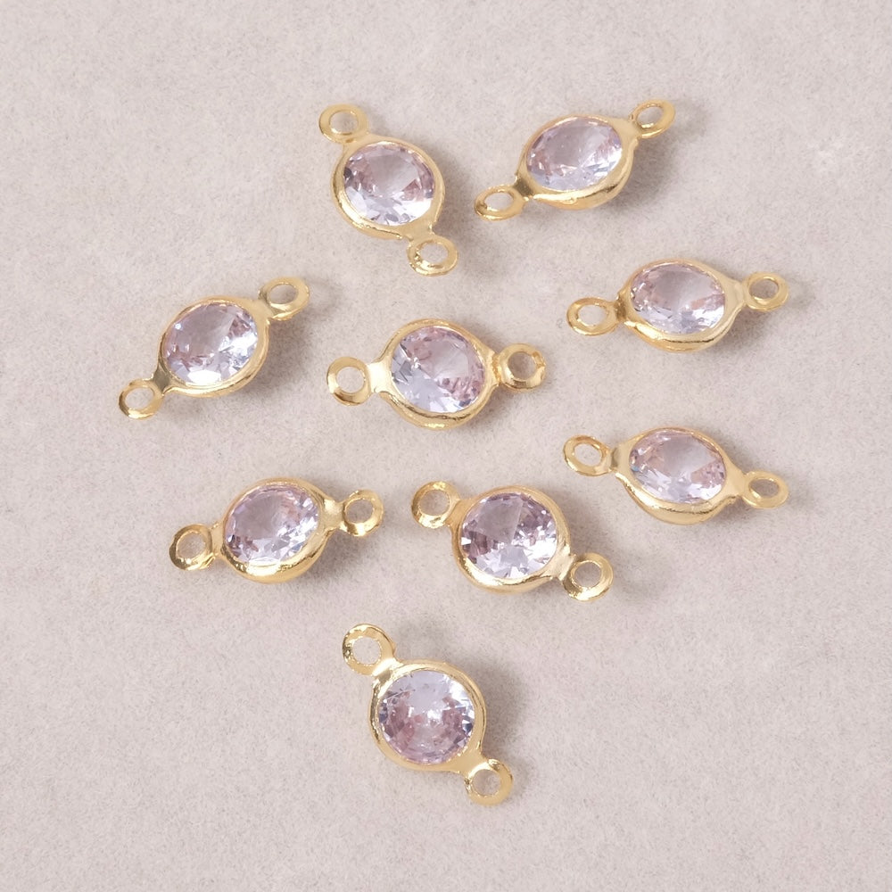 2 Connecteurs sertis rond en Oxyde de Zirconium en laiton Doré à l'or fin 24K Premium