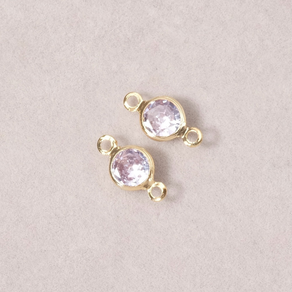 2 Connecteurs sertis rond en Oxyde de Zirconium en laiton Doré à l'or fin 24K Premium