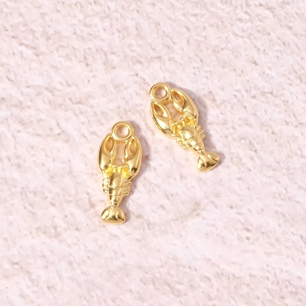 2 Pendentifs Homard en Zamak doré Or 24K