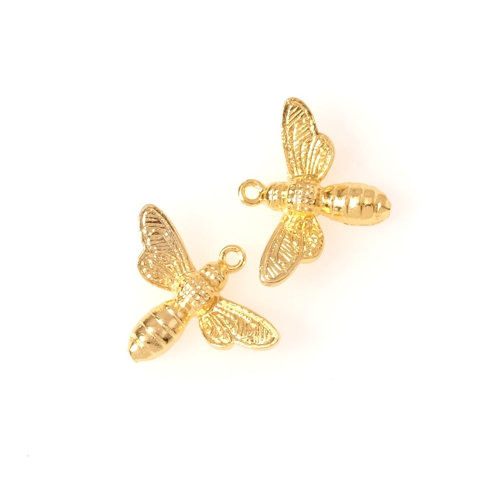 2 Pendentifs abeilles en laiton doré à l'or fin 24K Premium