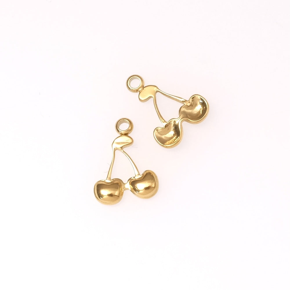 2 Pendentifs cerise en acier inoxydable 304 Doré 18K