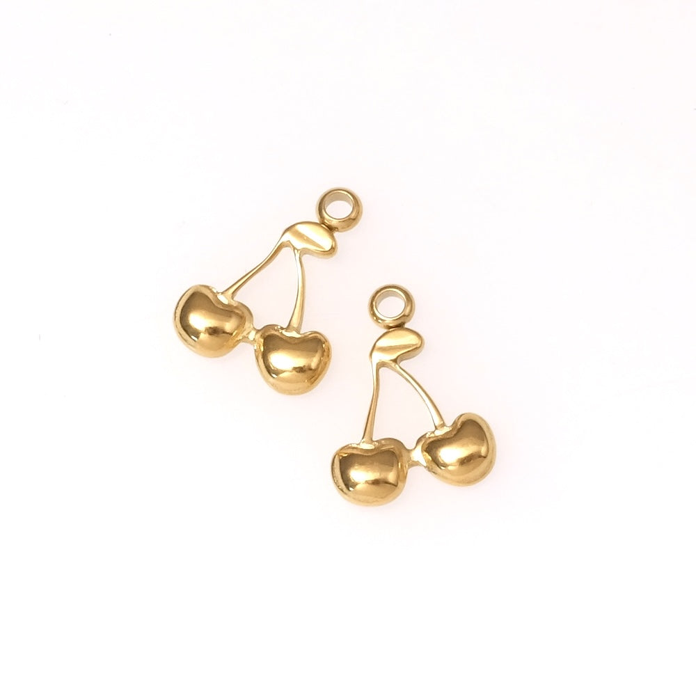 2 Pendentifs cerise en acier inoxydable 304 Doré 18K