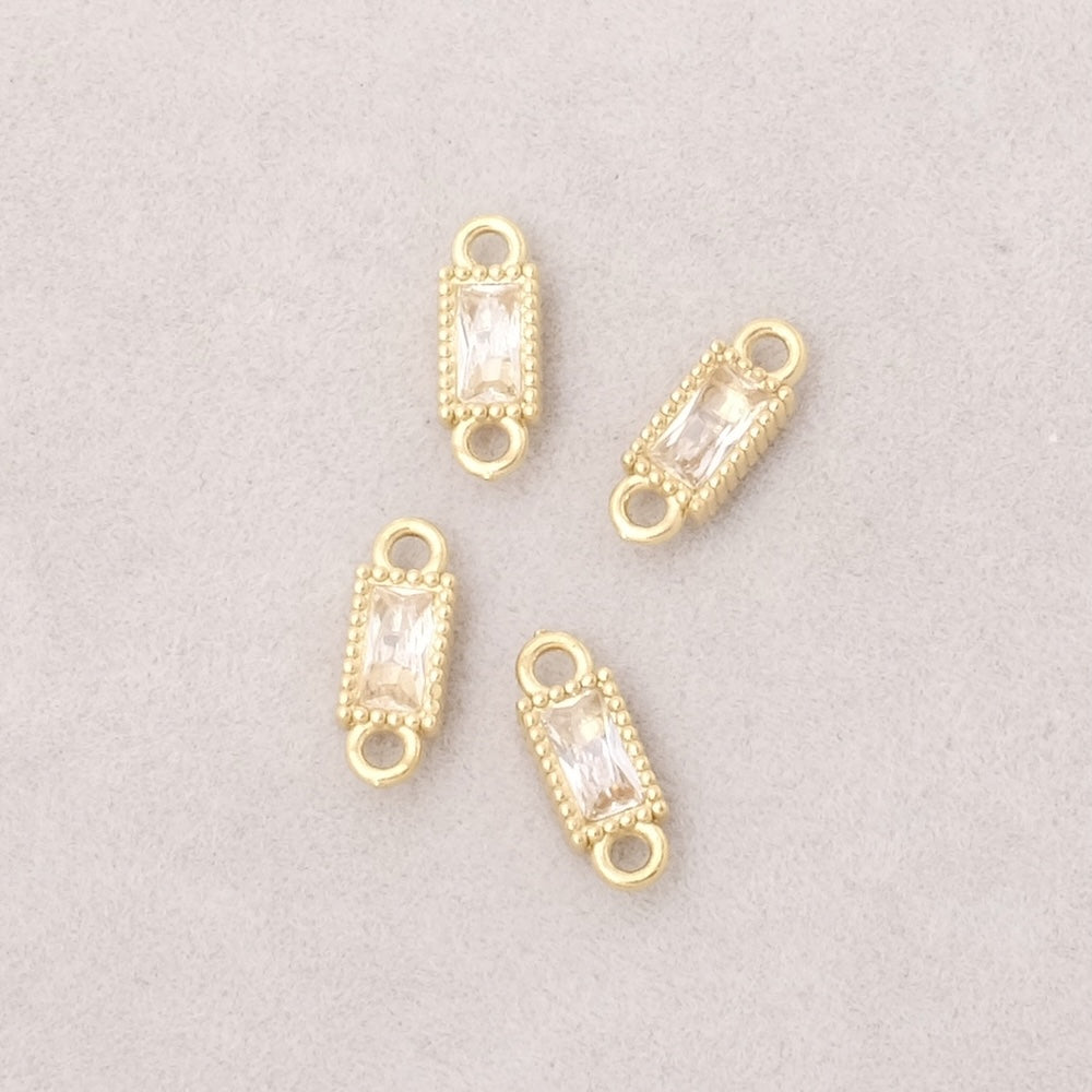 2 Pendentifs connecteur rectangle strass en Oxyde de Zirconium en acier inoxydable 304 Doré 14K