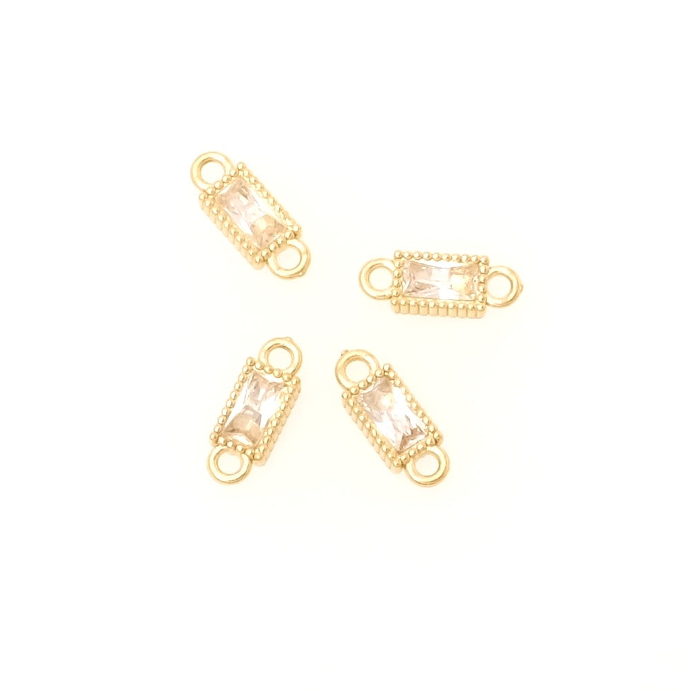 2 Pendentifs connecteur rectangle strass en Oxyde de Zirconium en acier inoxydable 304 Doré 14K