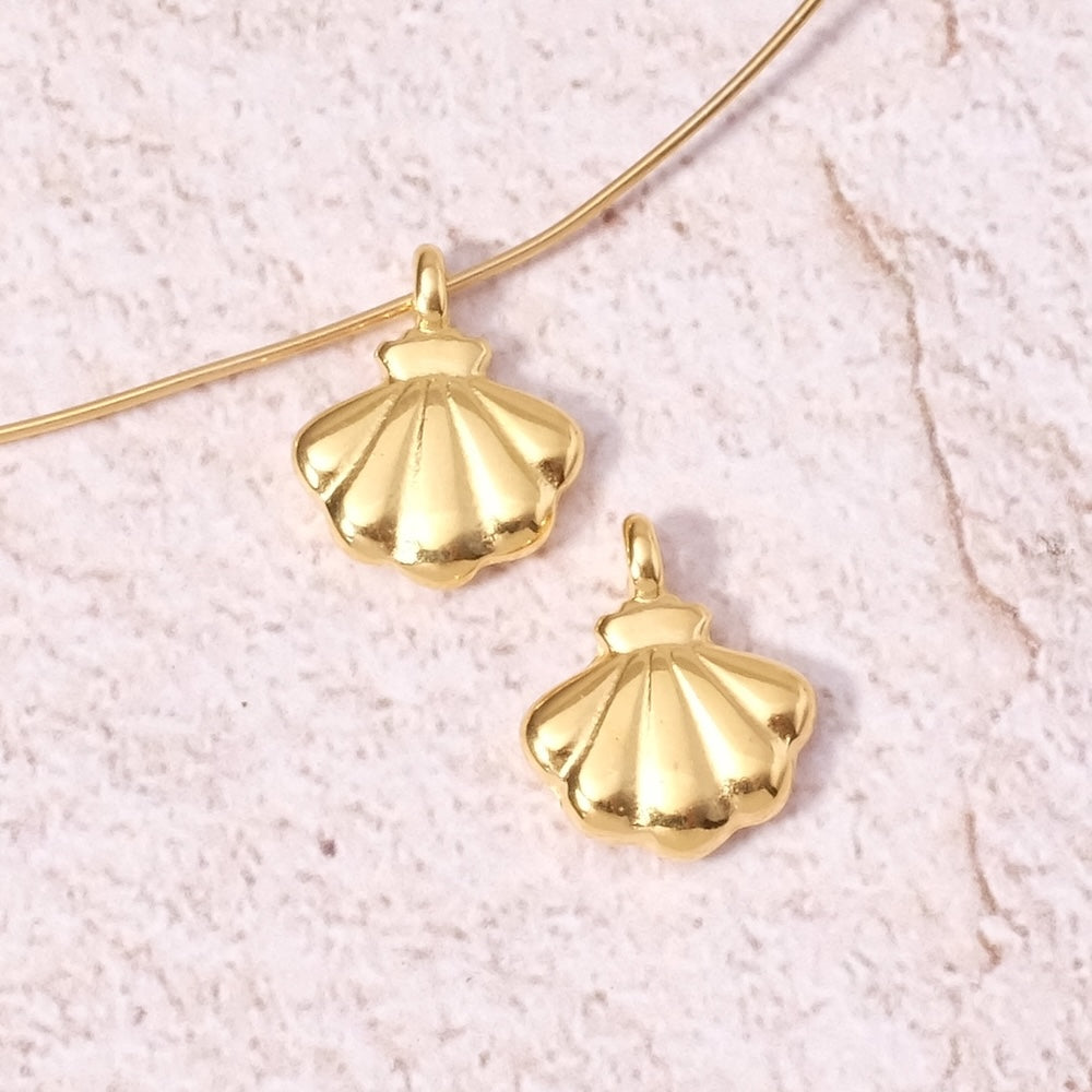 2 Pendentifs coquillage en Zamak doré Or 24K