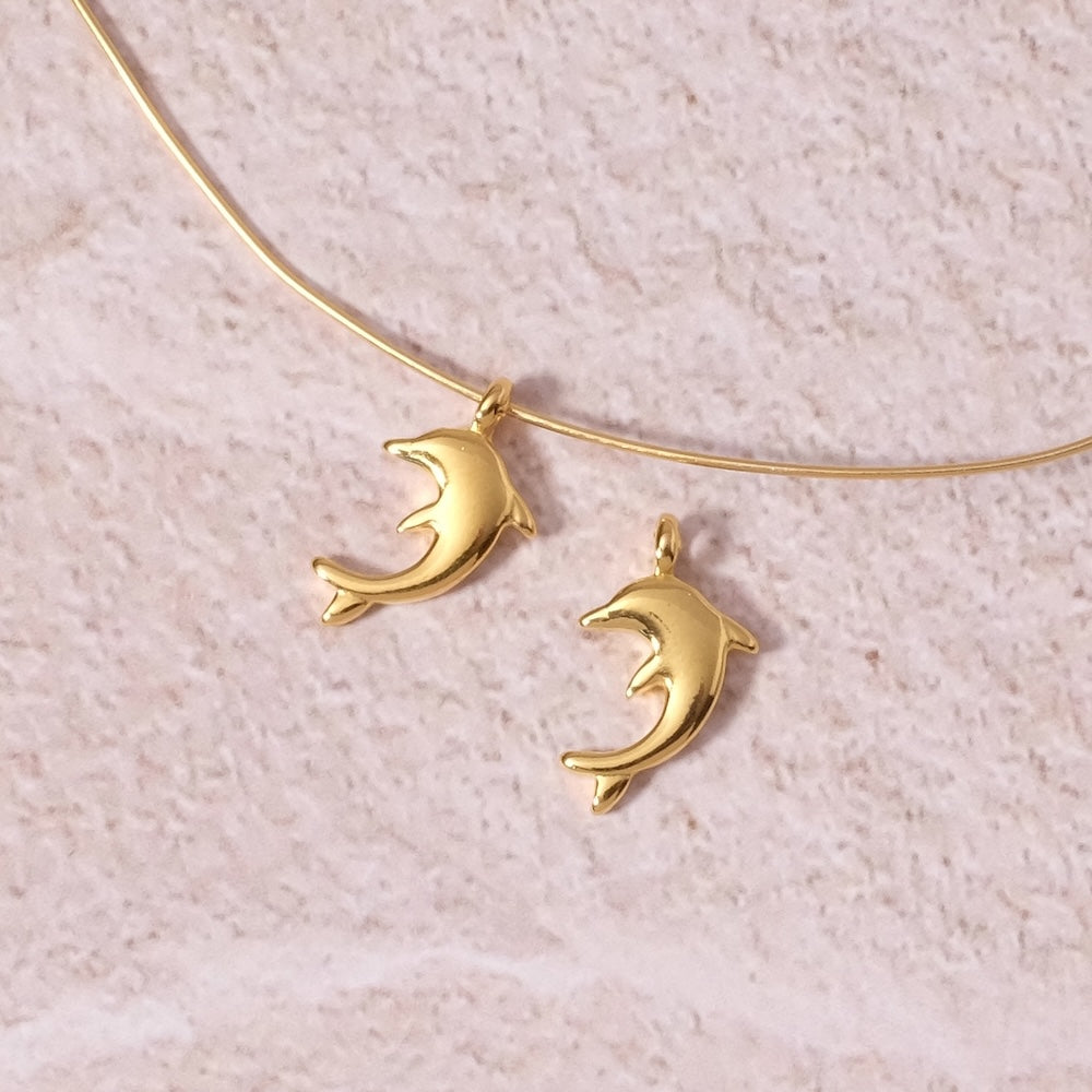 2 Pendentifs dauphin en Zamak doré Or 24K