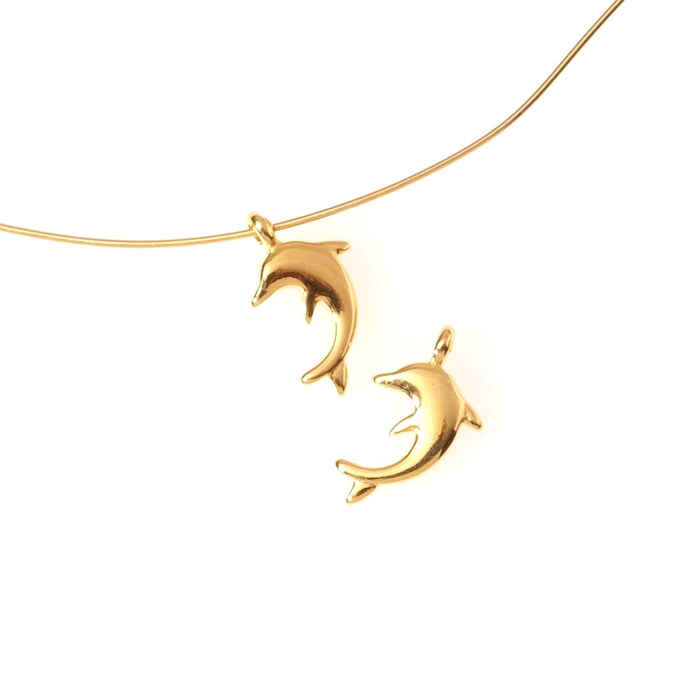 2 Pendentifs dauphin en Zamak doré Or 24K