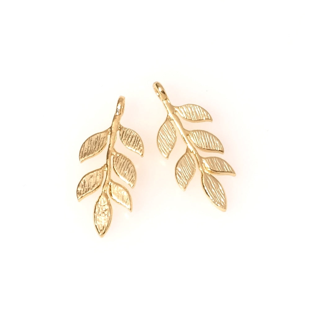 2 Pendentifs feuille végétale en laiton doré à l&#39;or fin 24K Premium