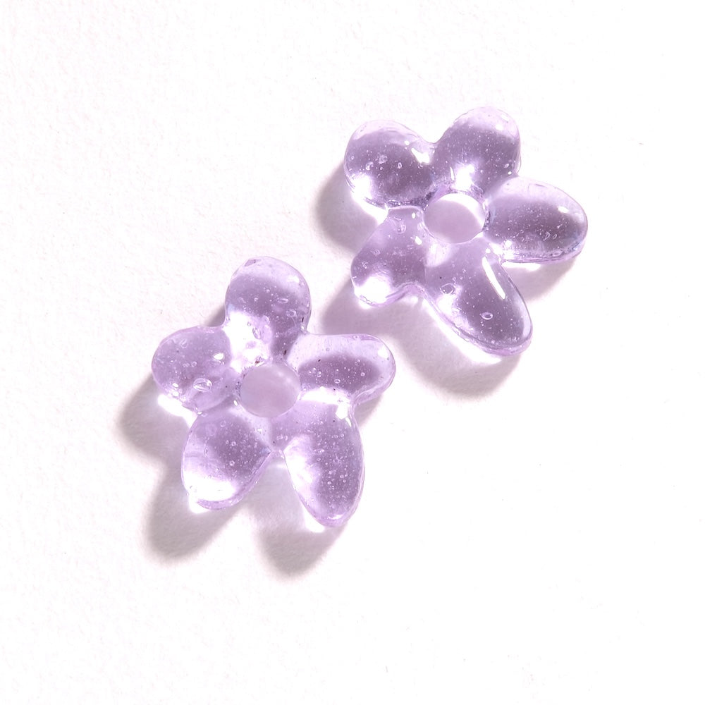 2 Pendentifs fleur asymétrique — verre violet