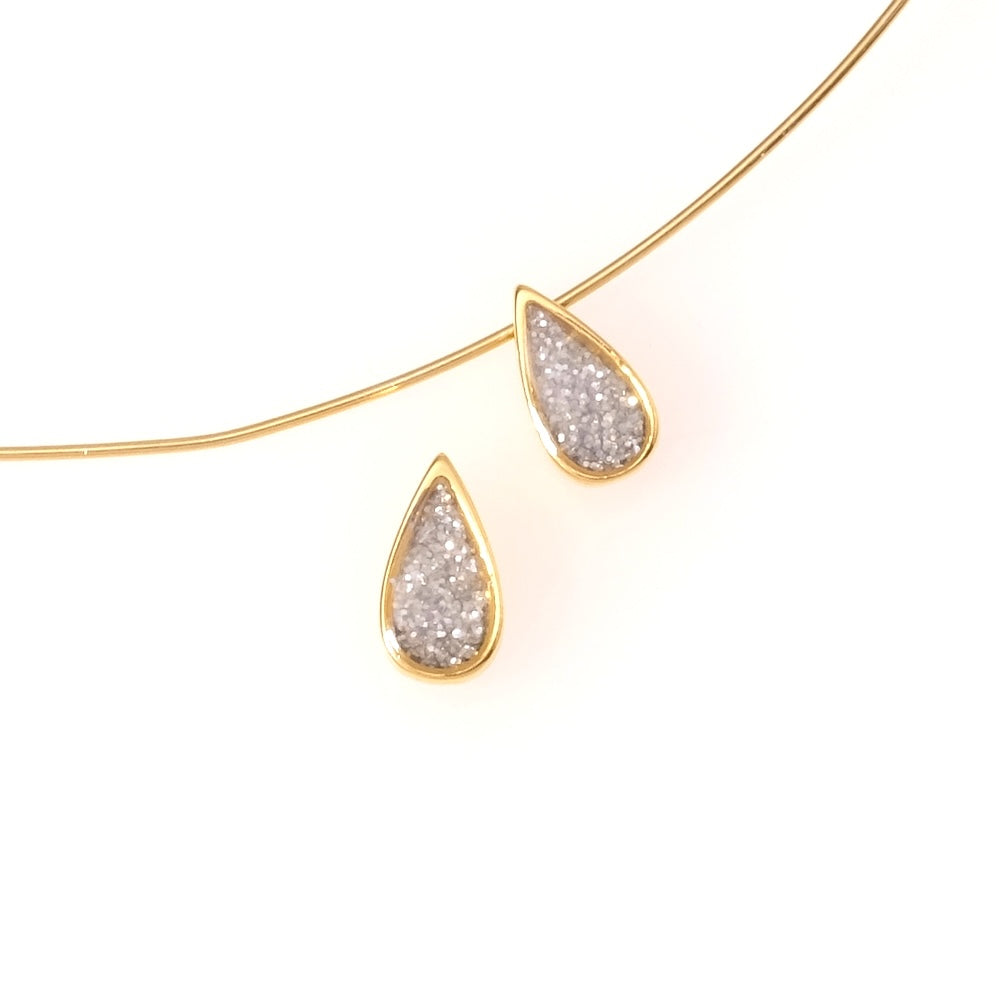 2 Pendentifs goutte émaillé pailleté argenté en Zamak doré 24K