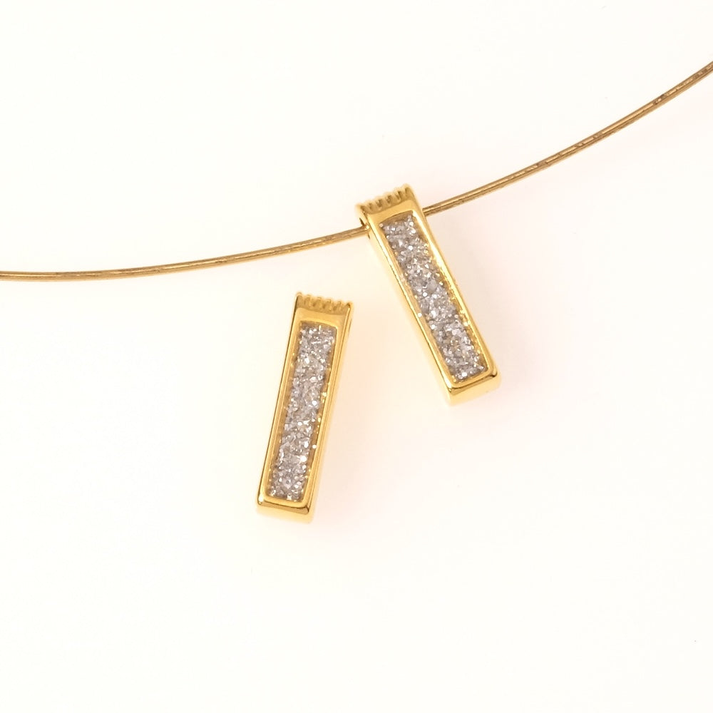 2 Pendentifs rectangle émaillé pailleté argenté en Zamak doré 24K