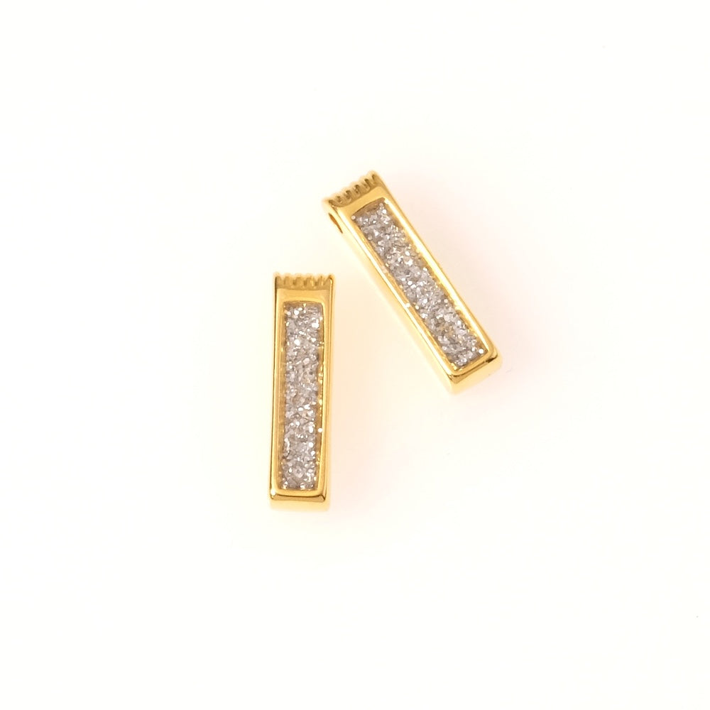 2 Pendentifs rectangle émaillé pailleté argenté en Zamak doré 24K