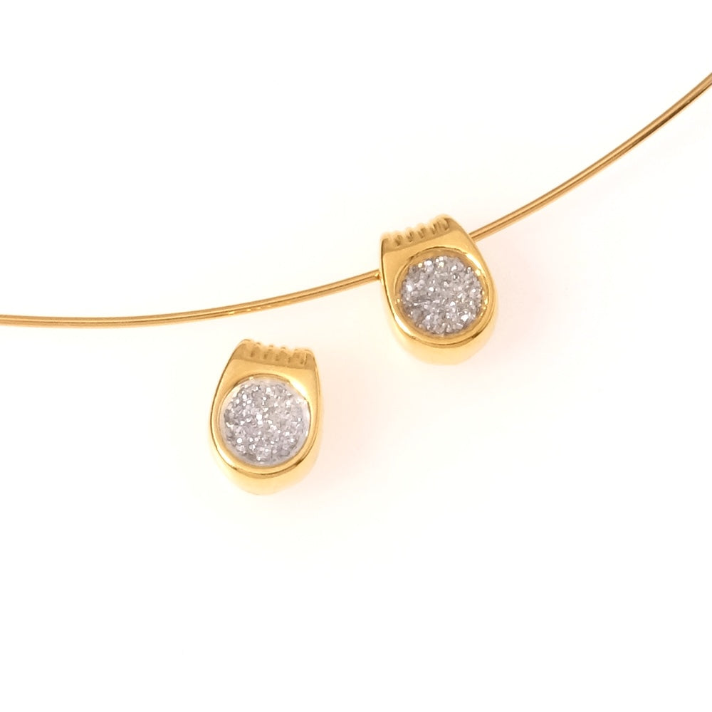 2 Pendentifs rond émaillé pailleté argenté en Zamak doré 24K