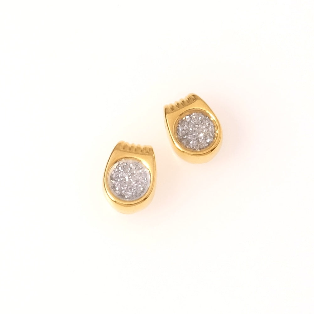 2 Pendentifs rond émaillé pailleté argenté en Zamak doré 24K
