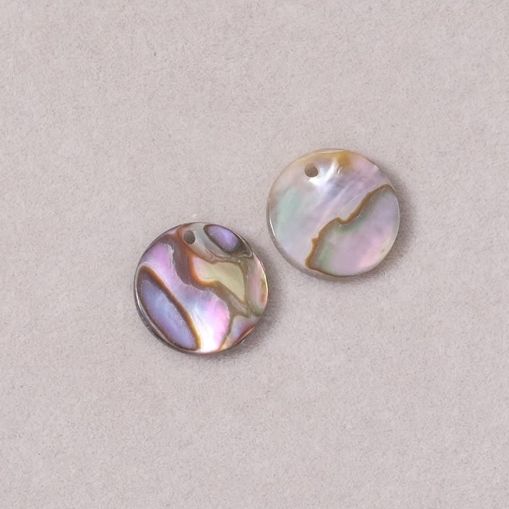 2 Pendentifs rond sequin 11mm en nacre Paua coquille d&#39;Ormeau