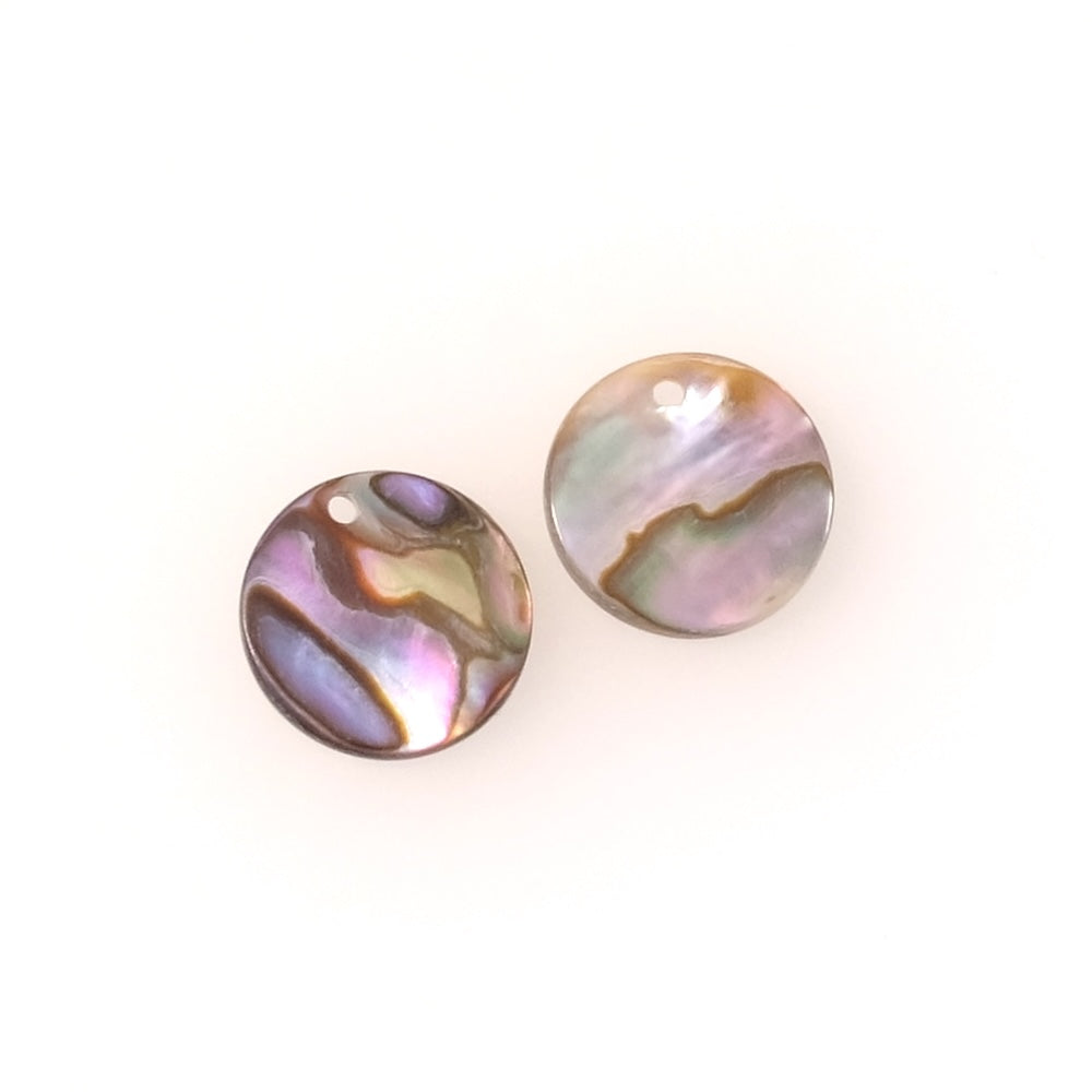 2 Pendentifs rond sequin 11mm en nacre Paua coquille d&#39;Ormeau