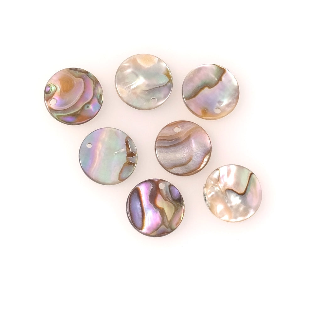 2 Pendentifs rond sequin 11mm en nacre Paua coquille d'Ormeau