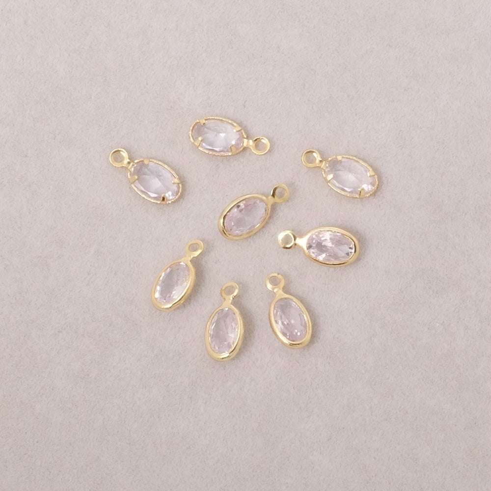 2 Pendentifs sertis ovale en Oxyde de Zirconium en laiton Doré à l'or fin 24K Premium