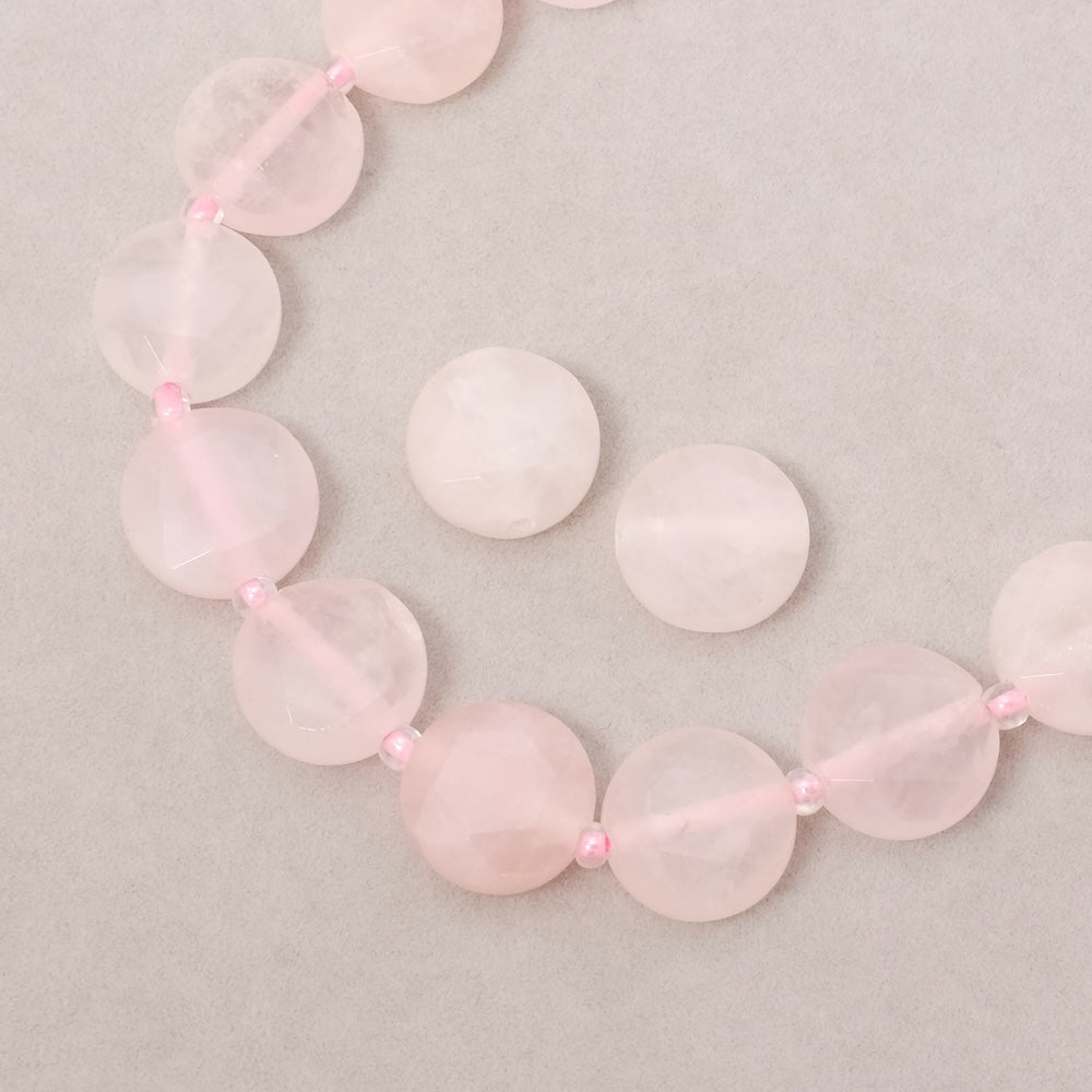 2 Perles naturelle palet rond facetté 12mm en Quartz rose