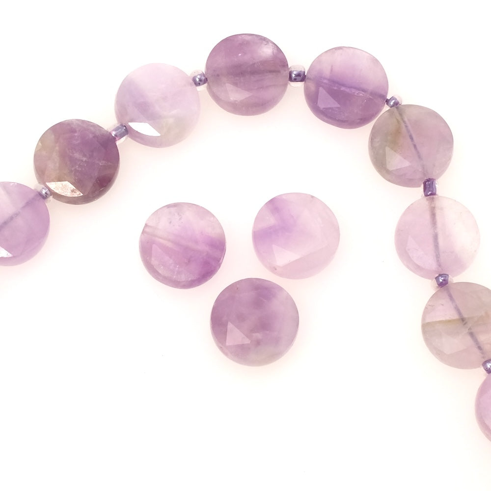 2 Perles palet rond facetté 12mm en pierre naturelle Améthyste